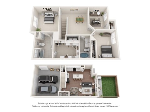 Floor plan for 2 beds, 2.5 baths, 1650 sqft
